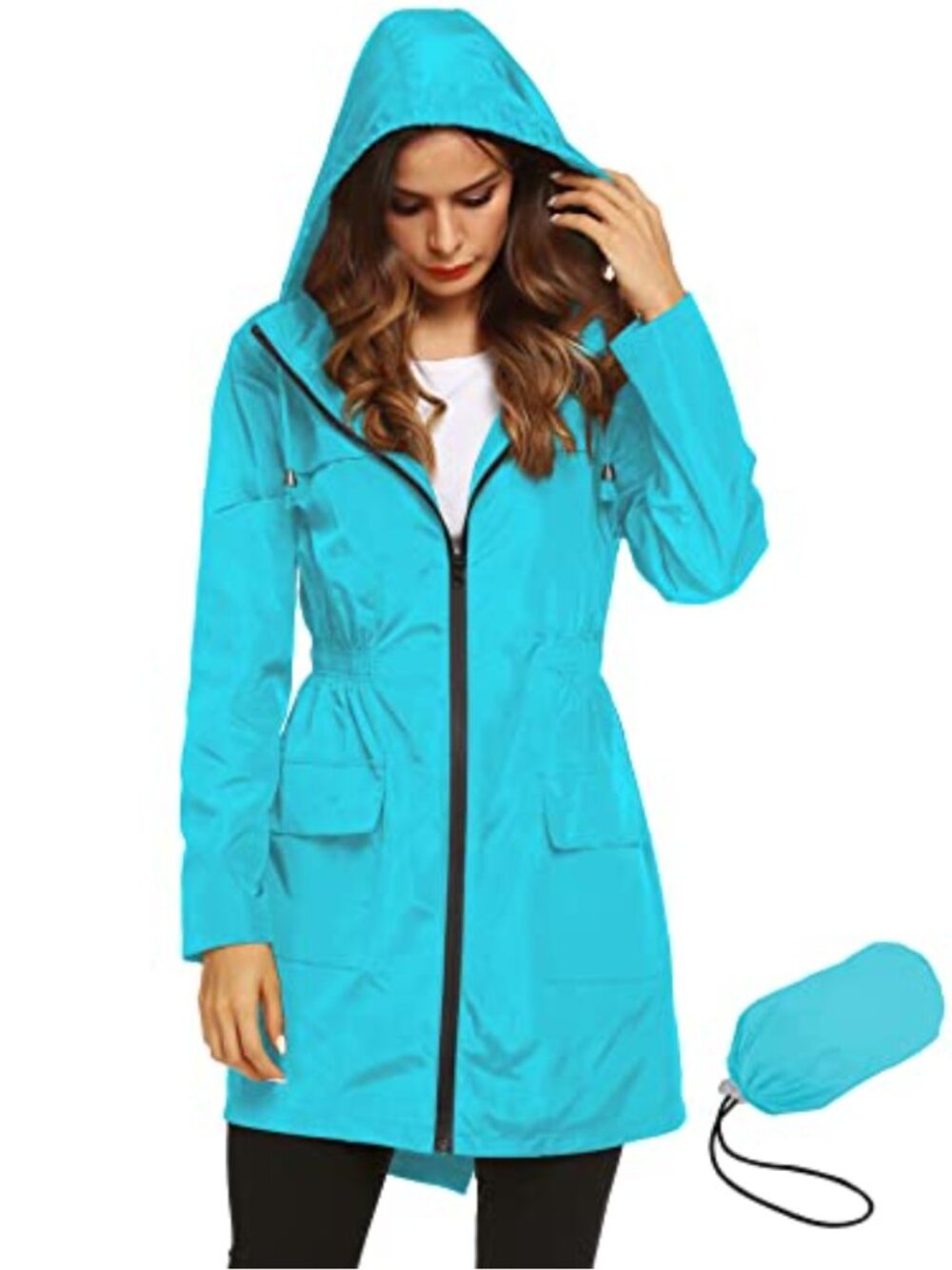 Women's Waterproof Lightweight Rain Jacket Hooded Outdoor Anorak with Pockets